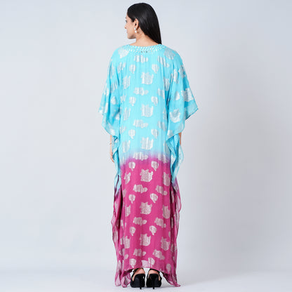 Blue and Magenta Ombre Full Length Kaftan