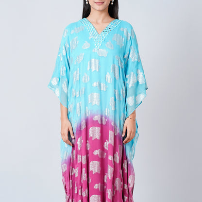Blue and Magenta Ombre Full Length Kaftan