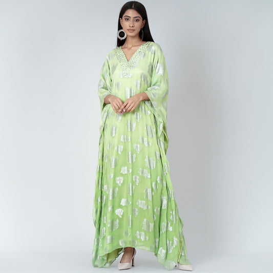 Parrot Green Ombre Full Length Kaftan