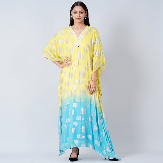 Yellow and Blue Ombre Full Length Kaftan