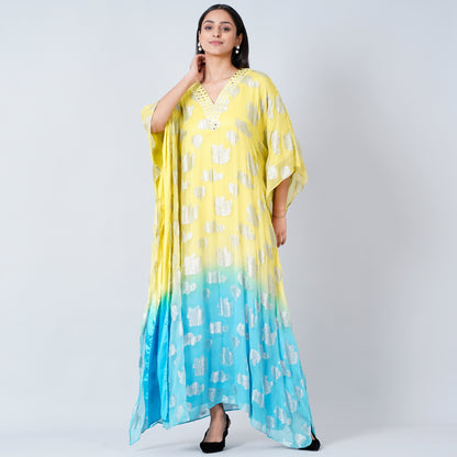 Yellow and Blue Ombre Full Length Kaftan