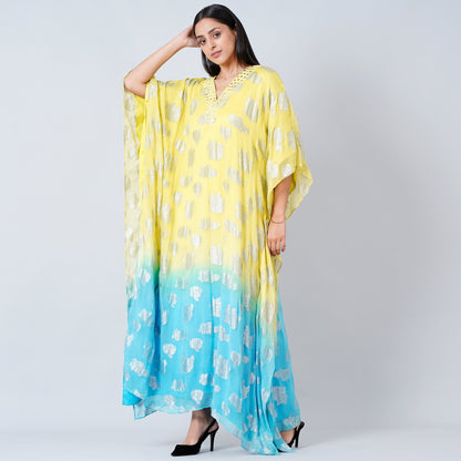 Yellow and Blue Ombre Full Length Kaftan