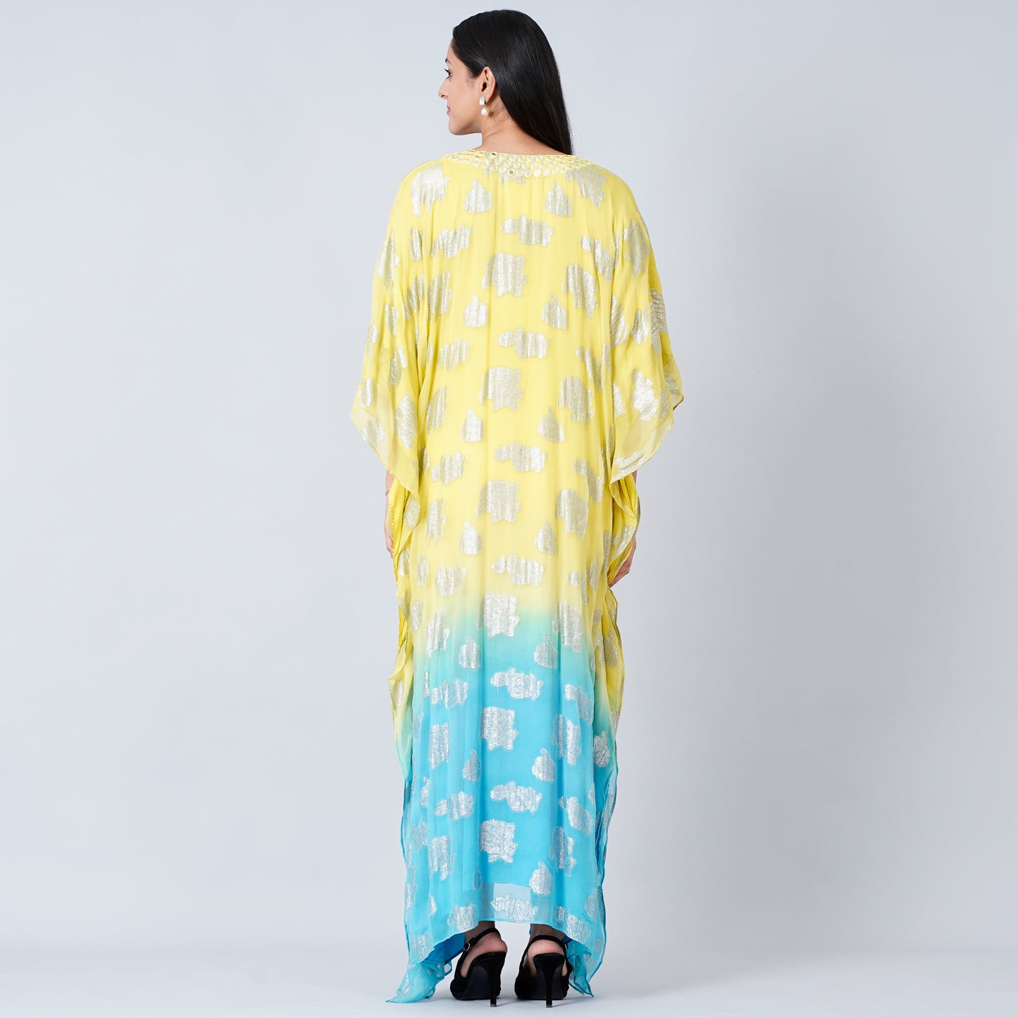Yellow and Blue Ombre Full Length Kaftan