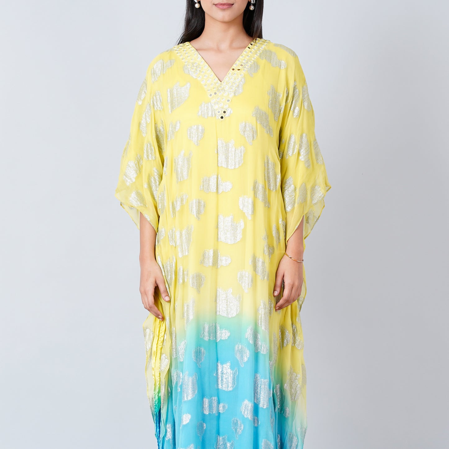 Yellow and Blue Ombre Full Length Kaftan