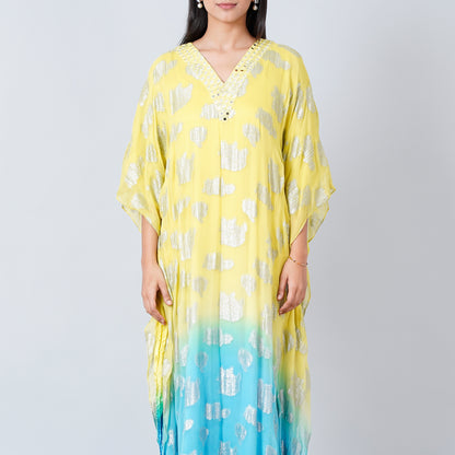 Yellow and Blue Ombre Full Length Kaftan