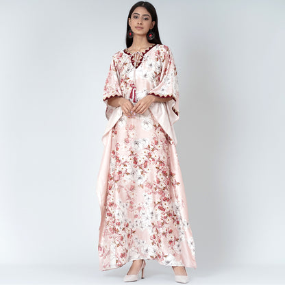 Pink Floral Print Full Length Kaftan