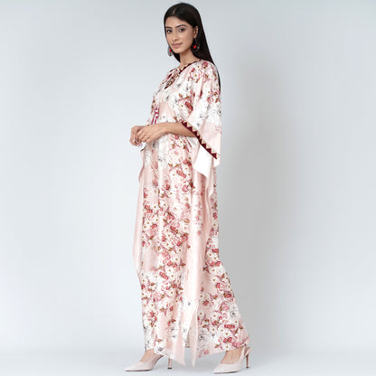Pink Floral Print Full Length Kaftan