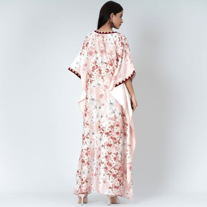Pink Floral Print Full Length Kaftan