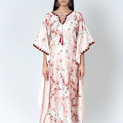 Pink Floral Print Full Length Kaftan