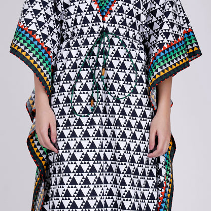 Black and White Triangle Geometric Print Full Length Kaftan