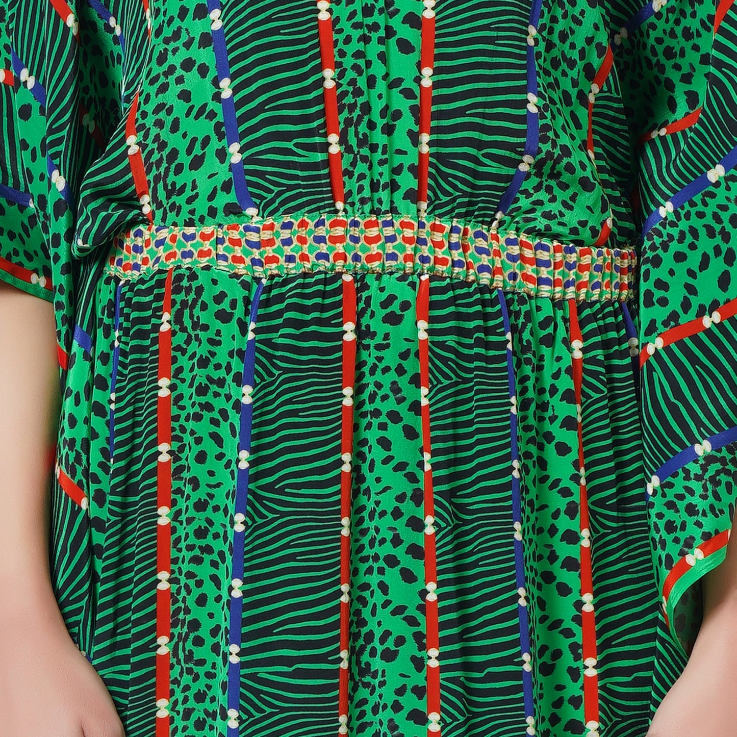 Green Animal Print Silk Full Length Kaftan