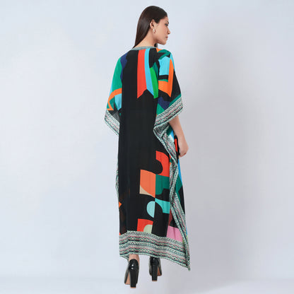 Black Graphic Art Print Full Length Kaftan