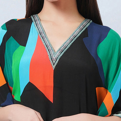 Black Graphic Art Print Full Length Kaftan
