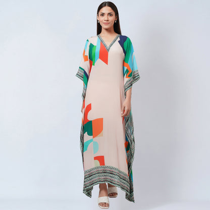 Peach Graphic Art Print Full Length Kaftan