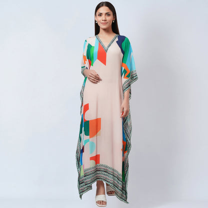 Peach Graphic Art Print Full Length Kaftan