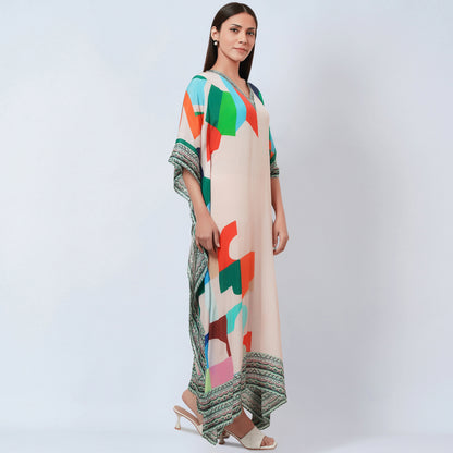 Peach Graphic Art Print Full Length Kaftan
