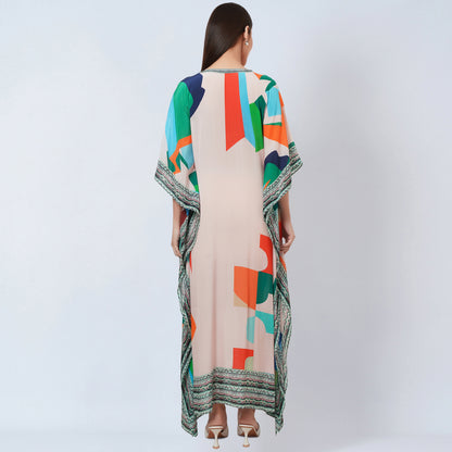 Peach Graphic Art Print Full Length Kaftan