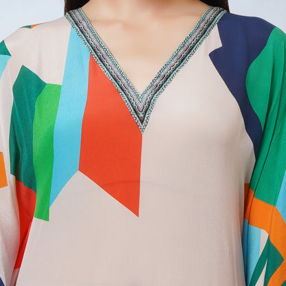 Peach Graphic Art Print Full Length Kaftan