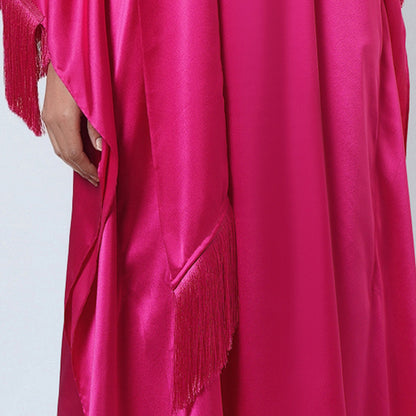 Hot Pink Full Length Kaftan with Fringe Detail