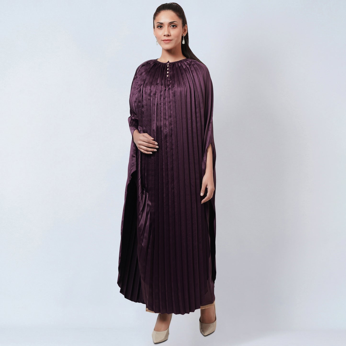 Purple Asymmetrical Pleated Kaftan