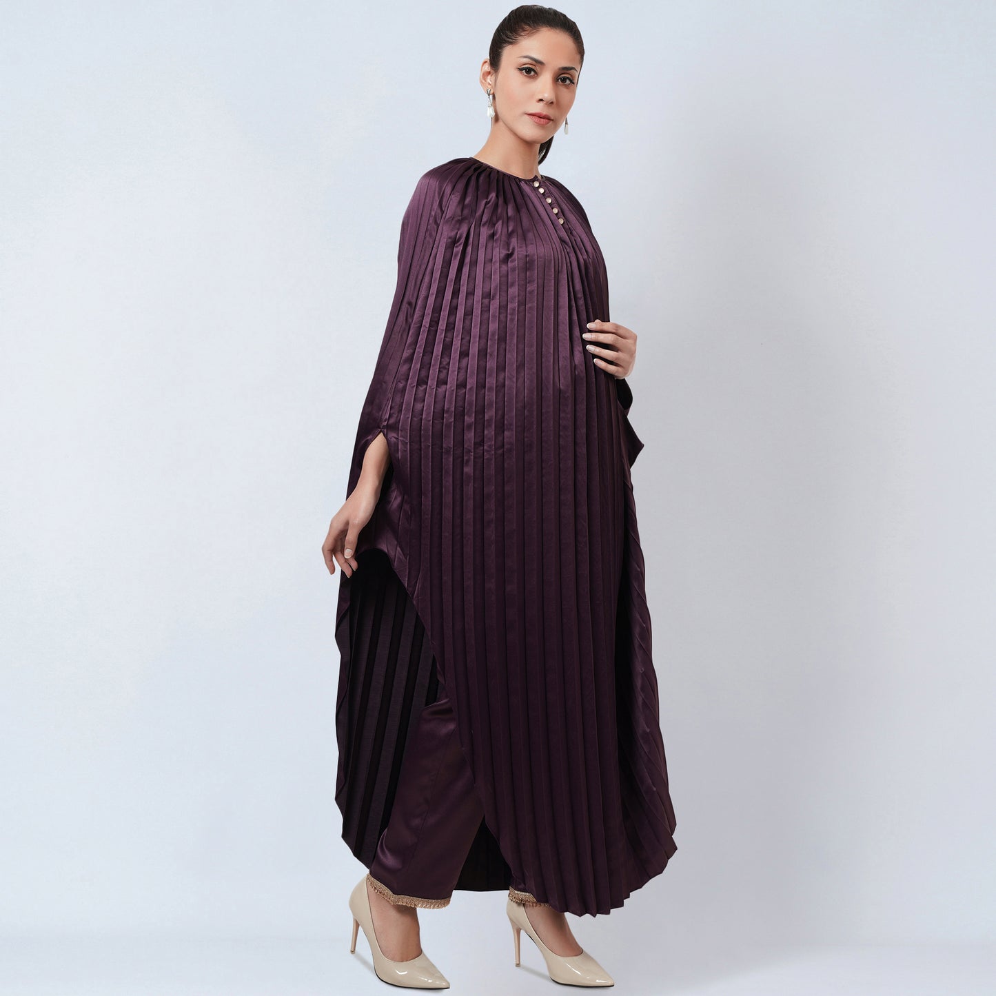 Purple Asymmetrical Pleated Kaftan