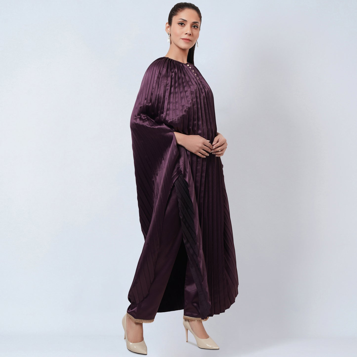 Purple Asymmetrical Pleated Kaftan