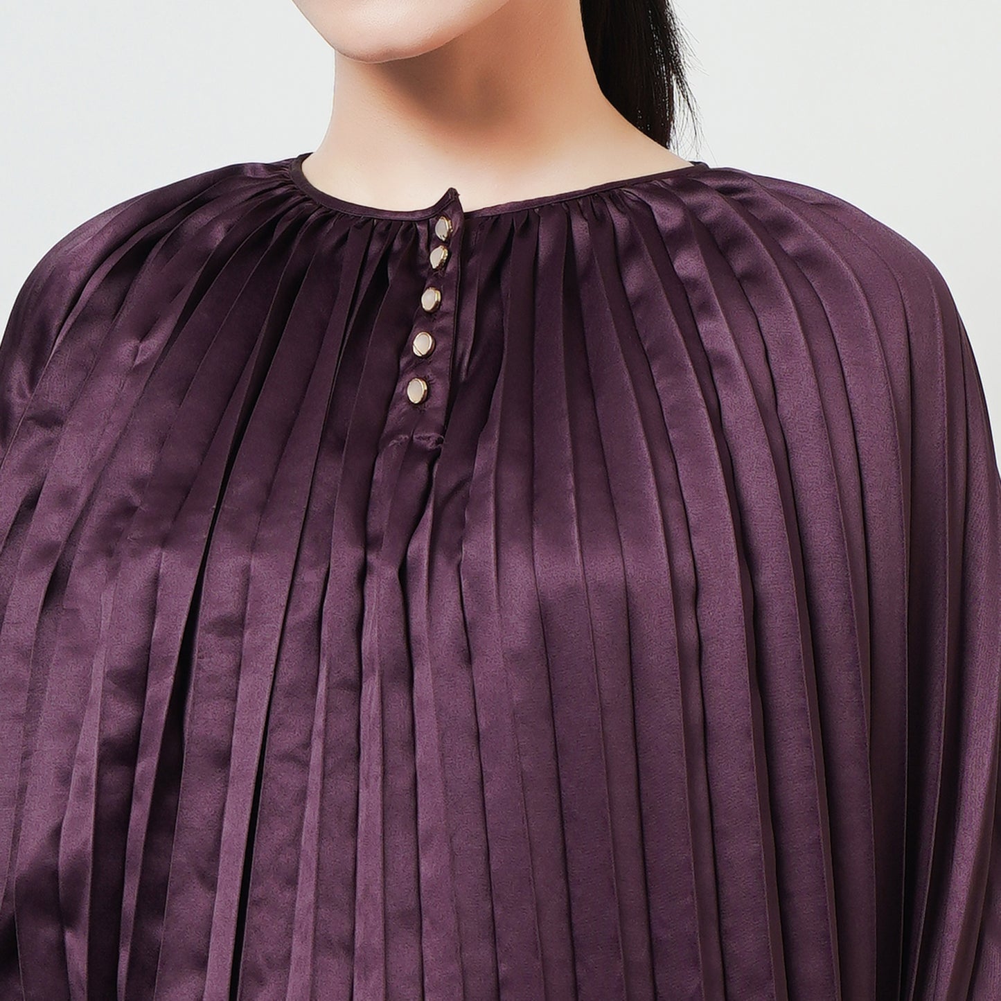 Purple Asymmetrical Pleated Kaftan