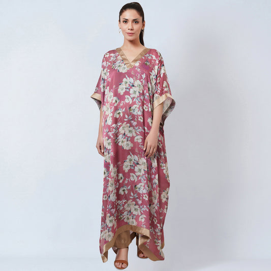 Blush Pink and Gold Floral Kaftan