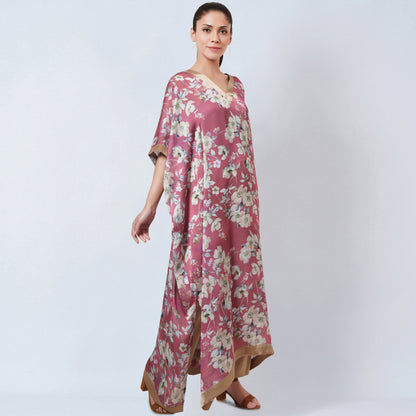 Blush Pink and Gold Floral Kaftan