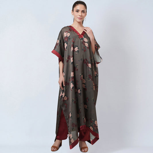 Green and Maroon Floral Kaftan