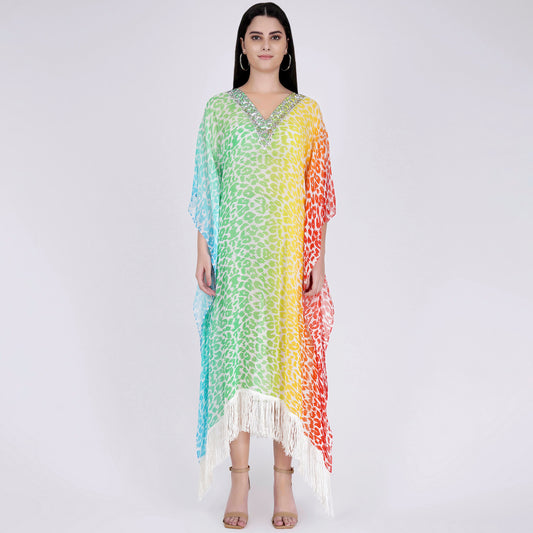 Multicoloured Animal Print Mid Length Kaftan