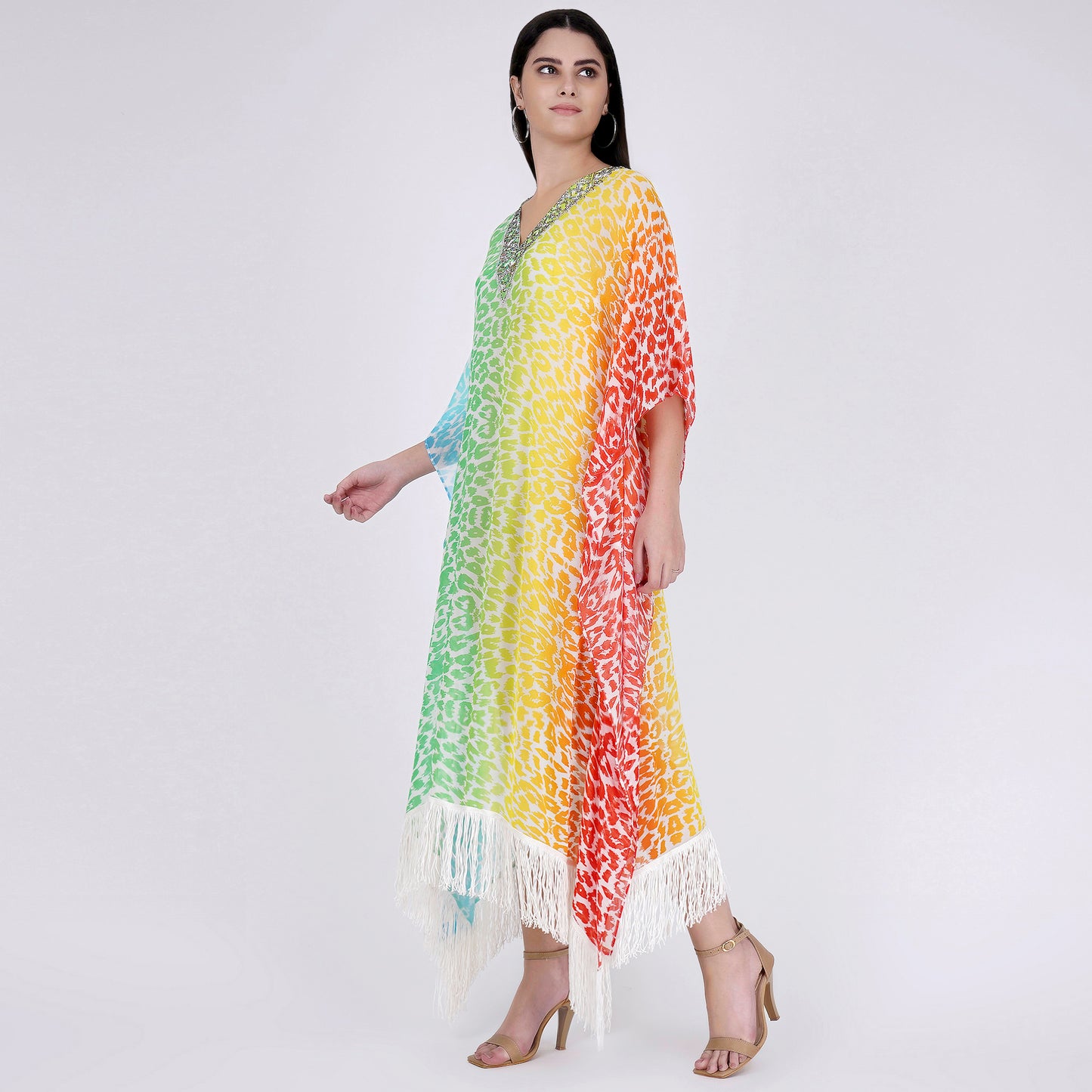 Multicoloured Animal Print Mid Length Kaftan