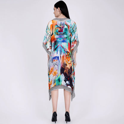 Blue and Orange Abstract Mid Length Kaftan