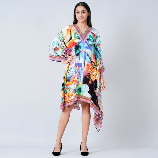 Multicoloured Abstract Mid Length Kaftan