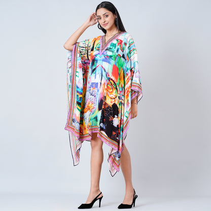 Multicoloured Abstract Mid Length Kaftan