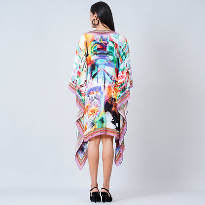 Multicoloured Abstract Mid Length Kaftan
