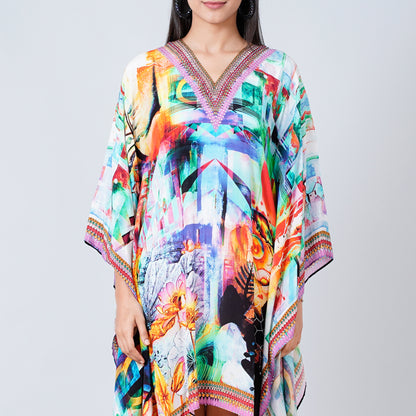 Multicoloured Abstract Mid Length Kaftan