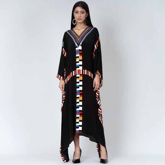 Black Geometric Mid Length Kaftan