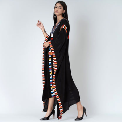 Black Geometric Mid Length Kaftan