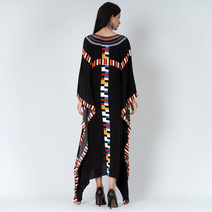 Black Geometric Mid Length Kaftan