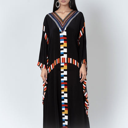 Black Geometric Mid Length Kaftan
