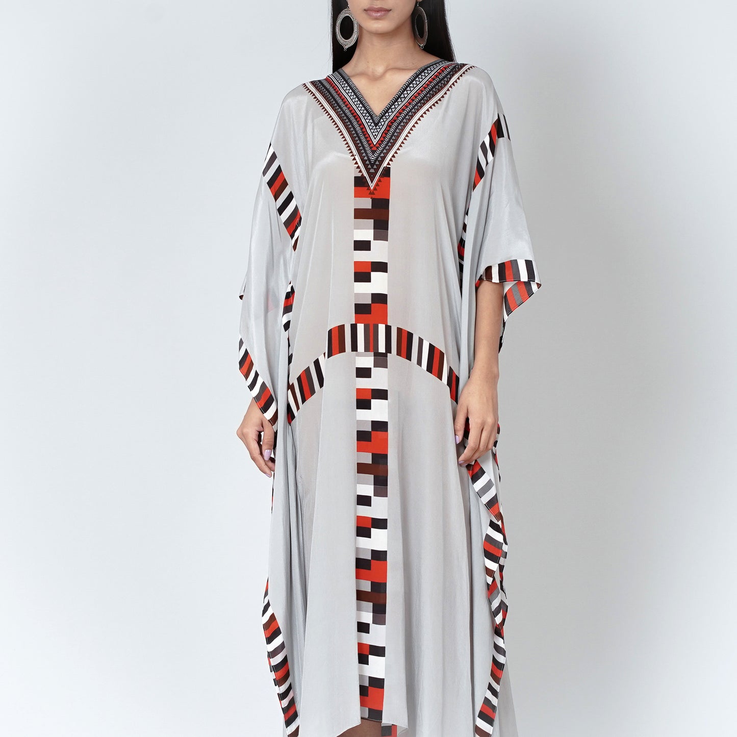 Grey Geometric Mid Length Kaftan