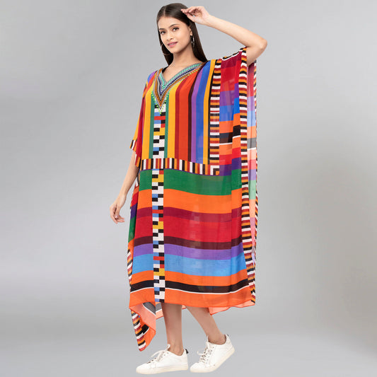 Multicoloured Geometric Mid Length Kaftan