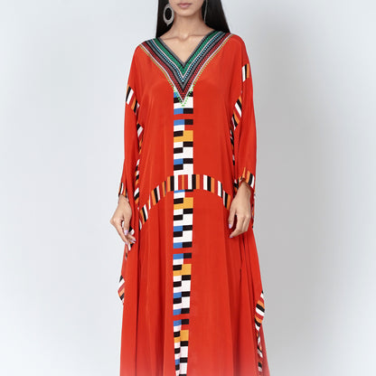 Red Geometric Mid Length Kaftan