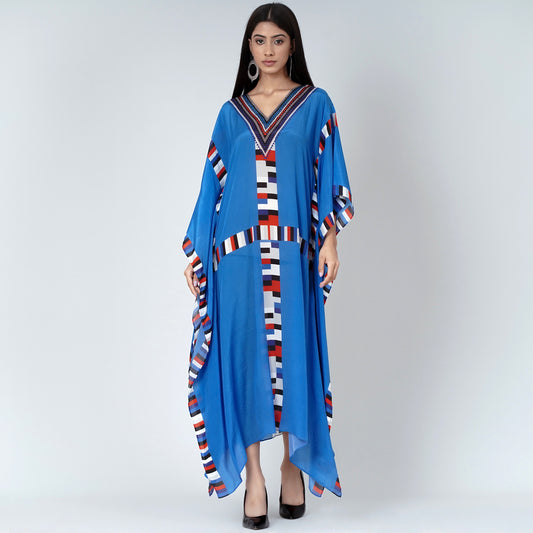 Royal Blue Geometric Mid Length Kaftan