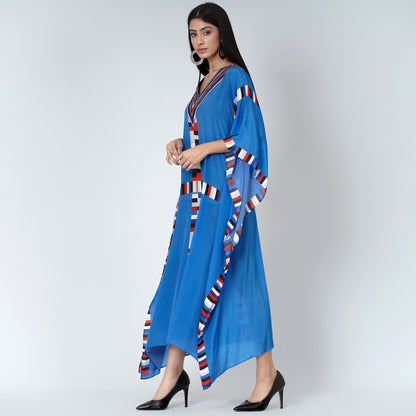 Royal Blue Geometric Mid Length Kaftan