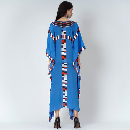 Royal Blue Geometric Mid Length Kaftan