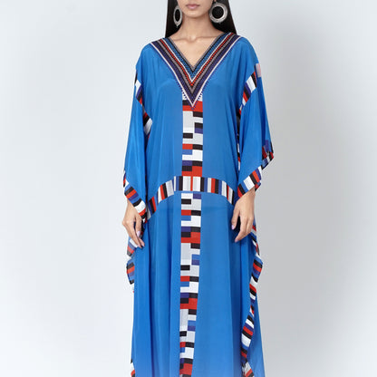 Royal Blue Geometric Mid Length Kaftan