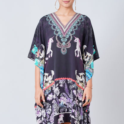 Black Silk Mid Length Kaftan