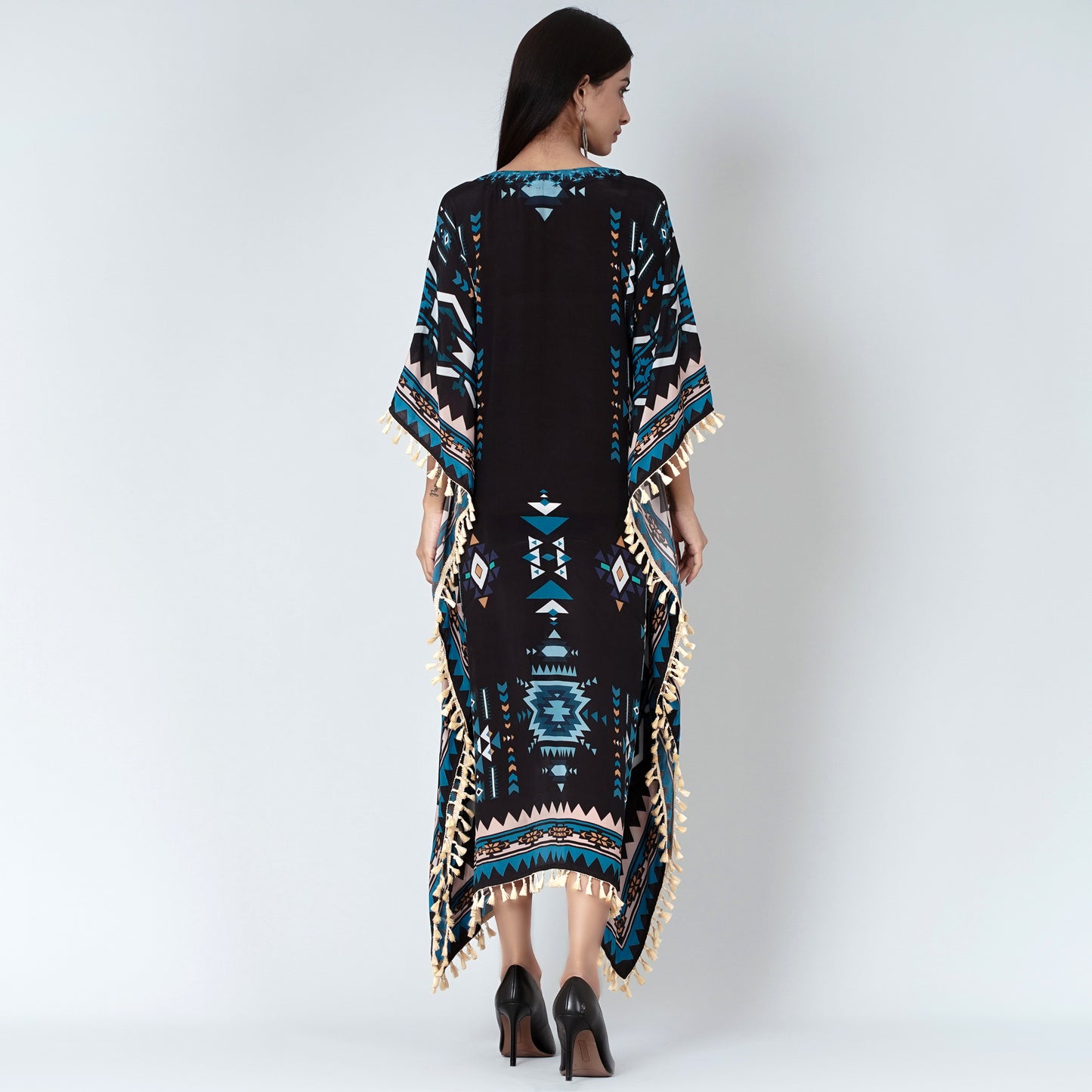 Black and Blue Aztec Mid Length Kaftan